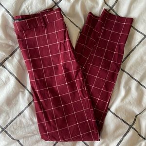 High waisted maroon and white plaid pants